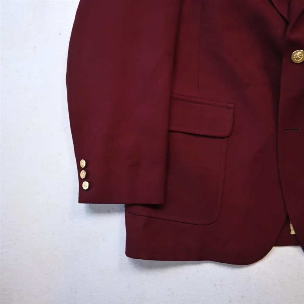 Vtg USA Made 46L‎ Dark Red Gold Button Mens Blazer Suit Jacket Sport Coat